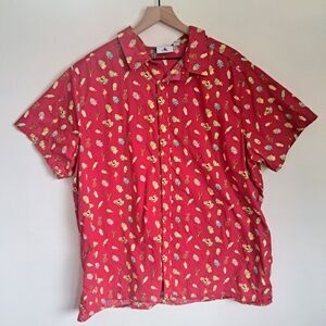 Disney Parks Mens XXL Aloha Button Up Down Short Sleeve Hawaiian Shirt Red 2XL